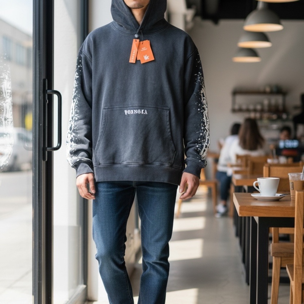 YOUNGLA (SOLD OUT) - 5143 - CYCLONE HOODIES - BLACK WASH - XL NWT